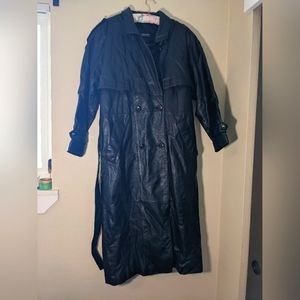 Black Wilson Leather Long Jacket Trenchcoat double breasted w/removeable liner
